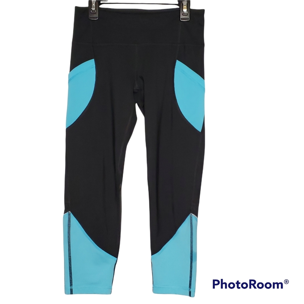 Z by zella cropped athletic leggings black blue mesh pockets